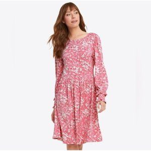 DRAPER JAMES 2X Dress Boatneck Kitty Pink Floral Long Sleeve Soft Stretch XXL